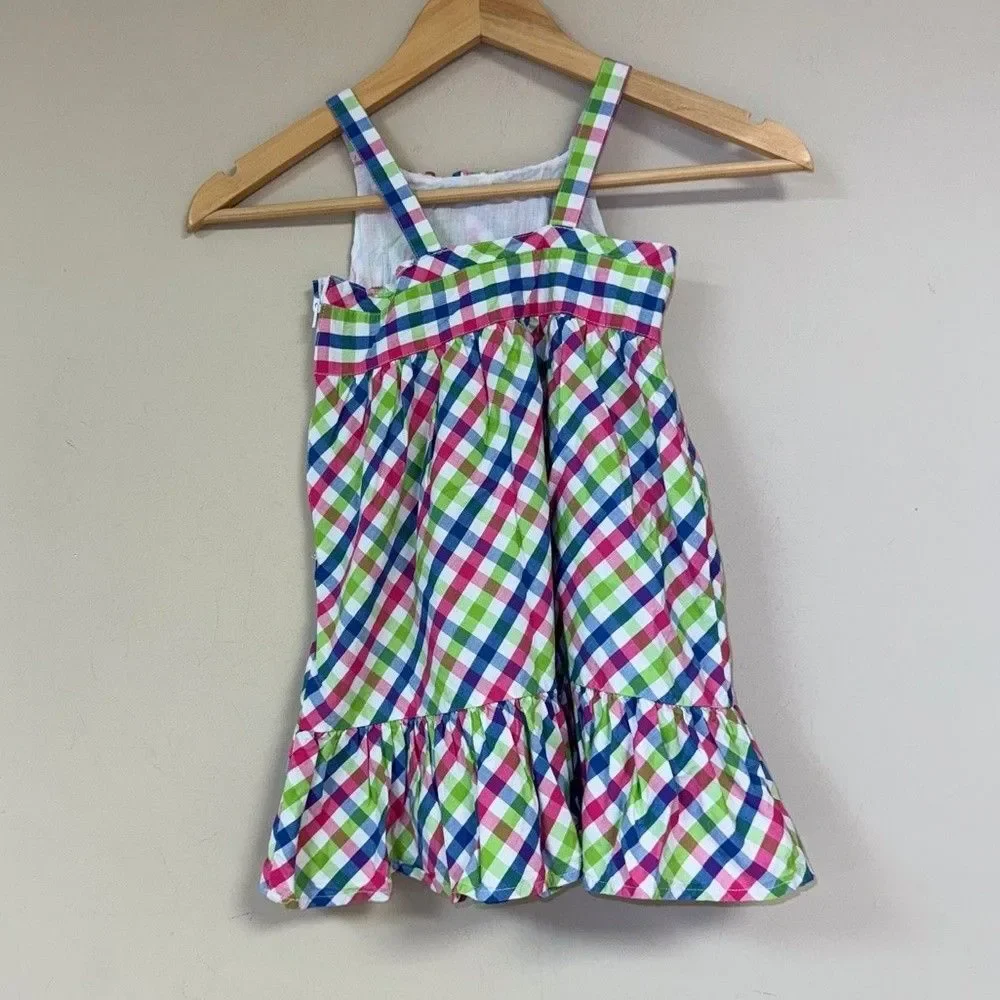 Gymboree Plaid Dress Girls 4 Summer Sun Lightweight Beach Preppy Ruffle Pink